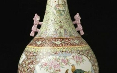 Large vintage Chinese famille rose porcelain vase