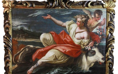 Le viol d'Europe, Huile sur toile, Cercle de Sebastiano Ricci Belluno (1659-1734), (H : 69cm,...