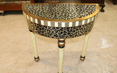 Leopard print paint decorated Demilune console table