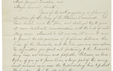 Lincoln, Abraham. Manuscript letter signed, to major generals William B. Franklin and William F. Smith, 22 December 1862