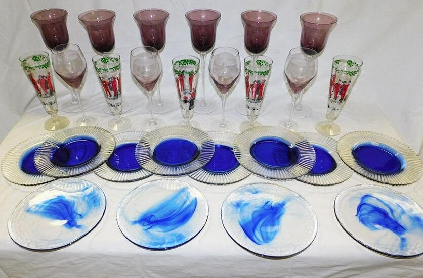 Lot Amethyst Stemware - Art glass Plates