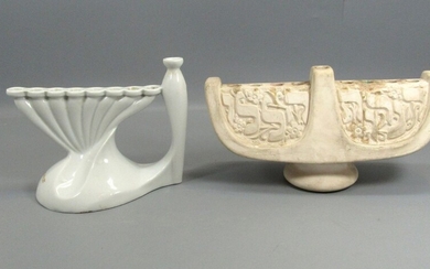 Lot of 2 Israeli Ceramic Hanukkah Menorahs, one with EL-AL logo