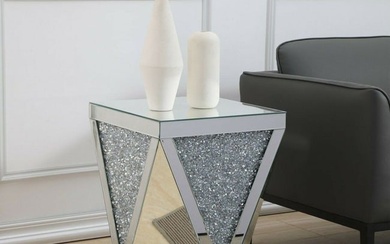 MIRRORED EMBEDDED CRYSTAL END TABLE LIVING DINING ROOM BEDROOM OFFICE ART DECO