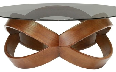 MODERN SMOKED GLASS-TOP SCULPTURAL COFFEE TABLE