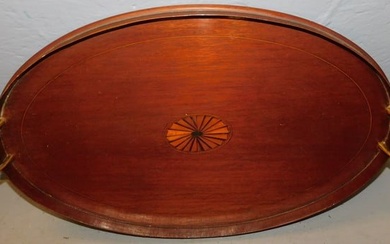 Mahogany Inlaid Gallery Tray With Brass Handles