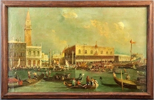 Manner of Canaletto, Venetian Canal, Oil on Canvas
