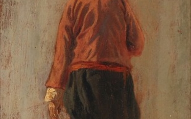 Martinus Rørbye: Study of an Italian fisherman seen from the back. Unsigned. On the reverse inscribed M. Rørbye. Oil on paper laid on cardboard. 26×15 cm.