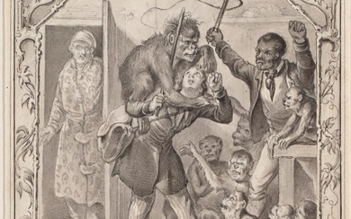 Mayer, Carl Genreszene mit Affen. Original-Zeichung. Um 1848. Mischtechnik: Aquarell über