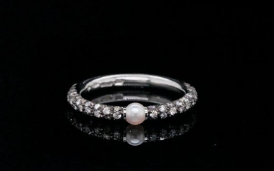 Mikimoto 3.2mm Akoya Pearl, 0.35ctw Diamond 18K Ring