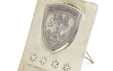 Militaria: a Greek silver desk placard, bearing the