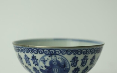 Ming Dynasty Blue and White Porcelain Longevity Bowl