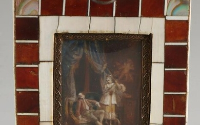 Miniature painting. Two figures in Louis Seize interior