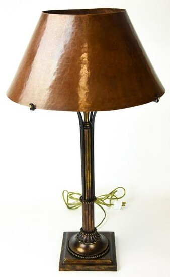 Mission Style Column Form Table Lamp W Metal Shade