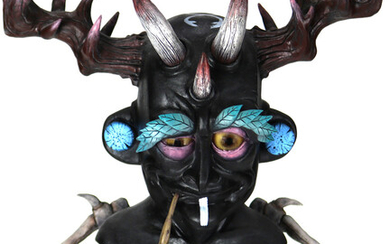 Mixed Media Sculpture, Satan Smoking a Pipe