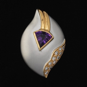 Modern 18k White and Yellow Gold with Diamonds and Amethyst Pendent