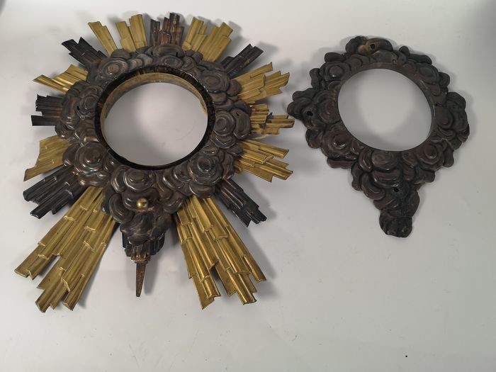 Monstrance parts (2) - Silver + metal - 19th century