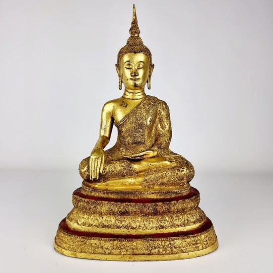 Monumental bronze gilded Thai Buddha (37.5cm) - Gilt bronze - Thailand - Rama VII (1925-1941)