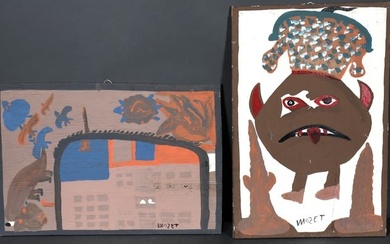Mose Tolliver. Pair of Paintings - Drill House & Bulldog.