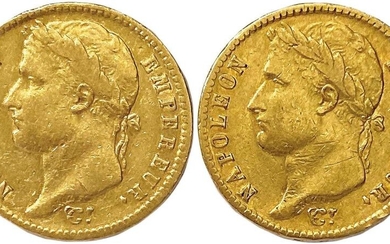 NAPOLÉON Ist 1804-1814 Lot of two gold coins (head laurée/E.F)...