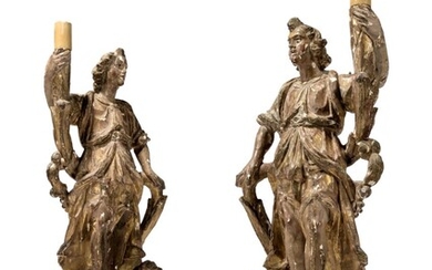 NORTH ITALIAN, LATE 16TH OR EARLY 17TH CENTURY, A PAIR OF TORCHERE BEARING ANGELS