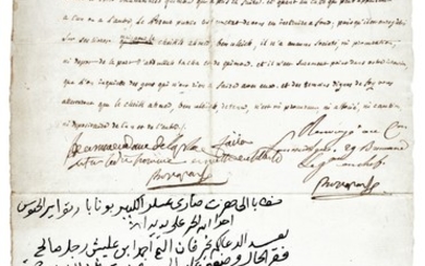 Napoleon I. Manuscript document from the Divan of Cairo, with Napoleon's autograph response, 1798