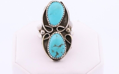 Native American Navajo Handmade Sterling Silver Turquoise Ring By Rena Shelly.