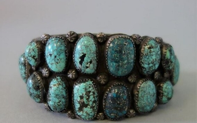 Navajo Sterling & Old Pawn Turquoise Cuff Bracelet