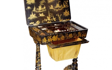 Needlework table made of black and gold Beijing lacquer. 19th...