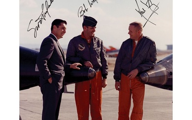 Neil Armstrong, Scott Crossfield, and Bob White Signed Photograph