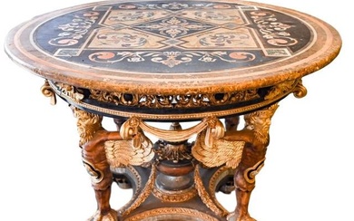 Neo Classical Pietra Dura Mosiac Marble Hall Table