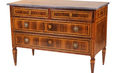 Neoclassical Marble Top Parquetry Inlaid Commode