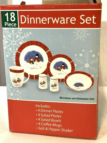 Never Used Box Snowman Ceramic Dinnerware Set 18