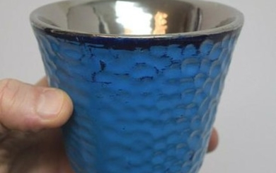 Nice Older Hand Made Blue Ceramic Chalice + 5" ht. +