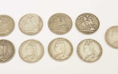 Nine Queen Victoria silver crowns