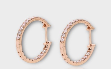No Reserve-IGI 1.05 ct Natural Pink Diamonds - 14 kt. Pink gold - Hoop earrings Diamond