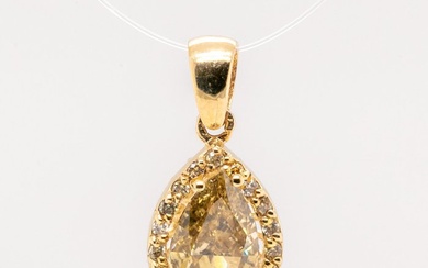 No Reserve Price - 0.71 tcw - Fancy Deep Greenish Yellow - 14 kt. Yellow gold - Pendant Diamond