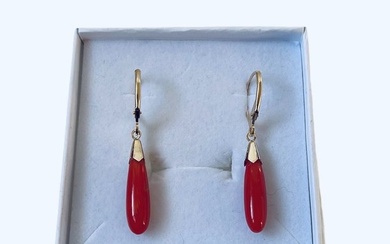 No Reserve Price - Drop earrings Yellow gold Coral