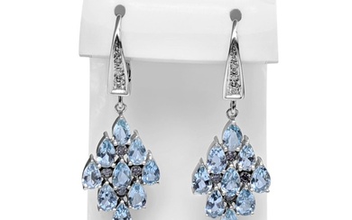 No Reserve Price - Earrings - 14 kt. White gold - 3.75 tw. Aquamarine - Diamond