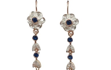 No Reserve Price - Earrings - 9 kt. Rose gold, Silver Coral - Sapphire