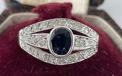 No Reserve Price - Ring - 18 kt. White gold Sapphire - Diamond