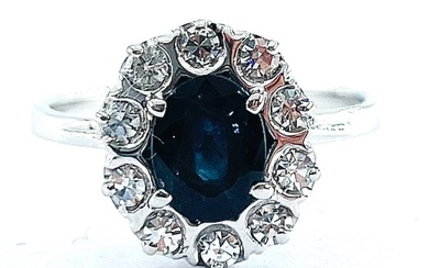 No Reserve Price - Ring - 18 kt. White gold Sapphire - Diamond