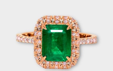 No Reserve Price Ring - Rose gold 2.62ct. Emerald Emerald - Diamond
