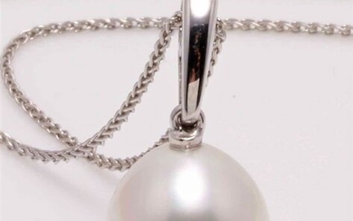 No reserve price - 14 kt. White Gold - 11x12mm South Sea Pearl - Necklace with pendant