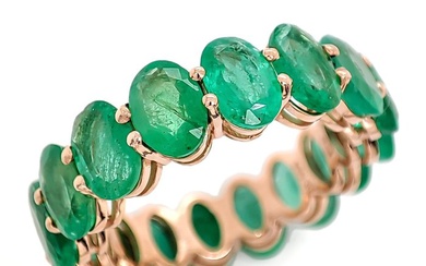 No reserve price - 8.60 Carat Emerald - Ring - 14kt gold - Rose gold