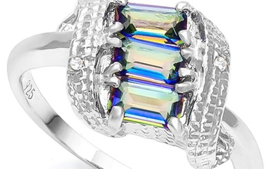 Ocean Mystic Topaz & Diamond Scroll Ring in Sterling Silver