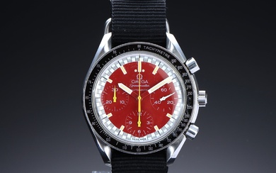Omega 'Speedmaster Schumacher'. Men's chronograph in steel with red dial, approx. 1995