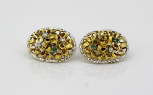 Other - 18 kt. Yellow gold - Cufflinks - Diamonds, Emerald