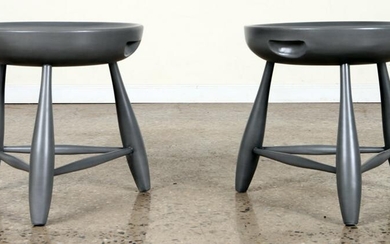 PAIR JEAN ROYERE STYLE GRAY PAINTED WOOD STOOLS