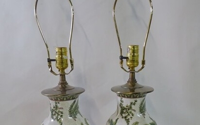 PAIR OF DECORATED PORCELAIN LAMPS 26" TALL