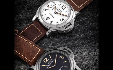 PANERAI. A SET OF TWO STAINLESS STEEL LIMITED EDITION WRISTWATCHES LUMINOR 8-DAYS BLACK SEAL (PAM00594) AND LUMINOR 8-DAYS DAYLIGHT (PAM00602) MODELS, REF. PAM00785, CIRCA 2014